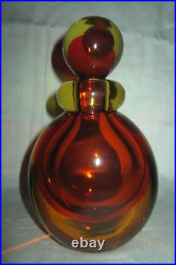 Vtg Flavio Poli orange & yellow sommerso Murano art glass perfume bottle