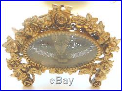 Vtg Gilded Ormolu Gold Filigree Amber Glass Floral Perfume Bottle Crystal Ornate
