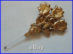 Vtg Gilded Ormolu Gold Filigree Amber Glass Floral Perfume Bottle Crystal Ornate