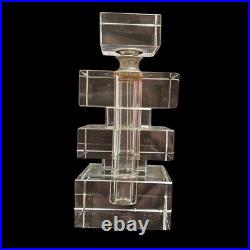 Vtg Glass Crystal Sq Block Perfume Bottle Glass Screw On Top & Dauber