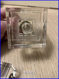 Vtg Glass Crystal Sq Block Perfume Bottle Glass Screw On Top & Dauber