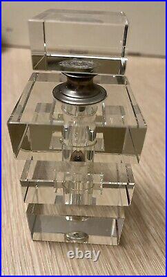 Vtg Glass Crystal Sq Block Perfume Bottle Glass Screw On Top & Dauber