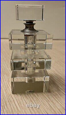 Vtg Glass Crystal Sq Block Perfume Bottle Glass Screw On Top & Dauber