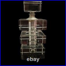 Vtg Glass Crystal Sq Block Perfume Bottle Glass Screw On Top & Dauber