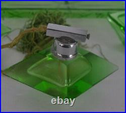 Vtg Green Glass Perfume Bottle Powder Box Lighter Dresser Set Vanity 157 Box4