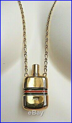 Vtg Gucci 70s/80s Pendant Perfurme Bottle Gold Plated Green Red Strip Italy