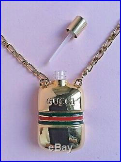 Vtg Gucci 70s/80s Pendant Perfurme Bottle Gold Plated Green Red Strip Italy