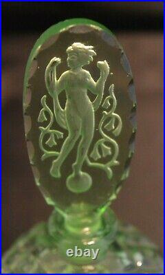 Vtg Huge Collection Perfume Bottle Czech Glass Etched Green Nude Lady 82 Box2