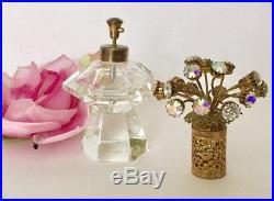 Vtg Irice Ab Rhinestones Large Topper Cut Crystal Perfume Bottle Vanity Rare