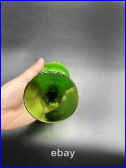 Vtg Irice Cased Green glass perfume bottle Margarita Bead Flower West Germany