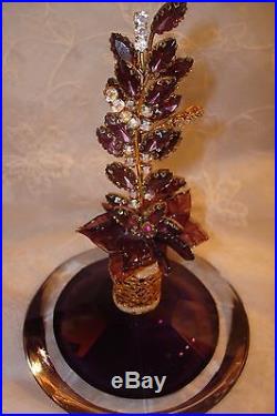Vtg Irice Jeweled Amethyst Perfume Bottle Gorgeous Feather Top Topper