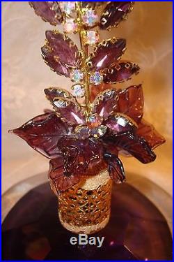 Vtg Irice Jeweled Amethyst Perfume Bottle Gorgeous Feather Top Topper