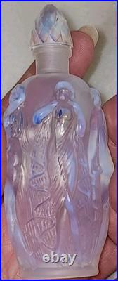 Vtg. Iridescent Perfume Bottle Signed Sabino Dancing Nymphs 4 Seasons Blue Hue