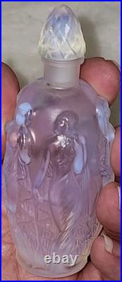 Vtg. Iridescent Perfume Bottle Signed Sabino Dancing Nymphs 4 Seasons Blue Hue