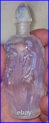 Vtg. Iridescent Perfume Bottle Signed Sabino Dancing Nymphs 4 Seasons Blue Hue