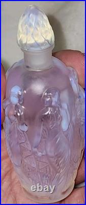Vtg. Iridescent Perfume Bottle Signed Sabino Dancing Nymphs 4 Seasons Blue Hue
