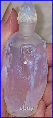 Vtg. Iridescent Perfume Bottle Signed Sabino Dancing Nymphs 4 Seasons Blue Hue