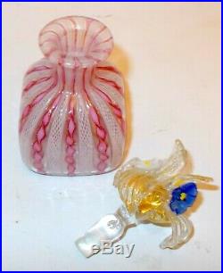 Vtg Italy MURANO Latticino Venetian Art Glass PERFUME BOTTLE Flower Stopper