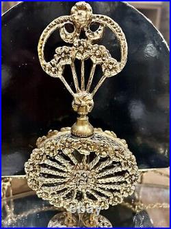 Vtg Large 9 Gold Ornate ORMOLU Floral Glass Filigree Perfume BOTTLE Antique