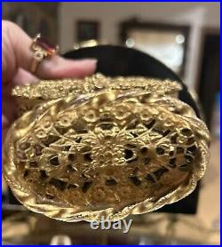 Vtg Large 9 Gold Ornate ORMOLU Floral Glass Filigree Perfume BOTTLE Antique