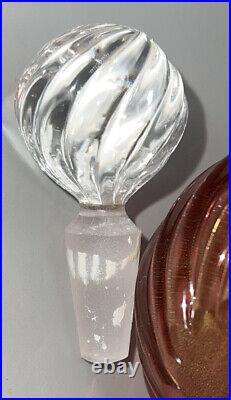 Vtg MURANO ITALY ART GLASS PERFUME BOTTLE Vanity Cranberry Swirl Gold Flecks 6.5