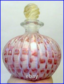 Vtg MURANO ITALY ART GLASS PERFUME BOTTLE Vanity Pink Swirl Gold Flecks