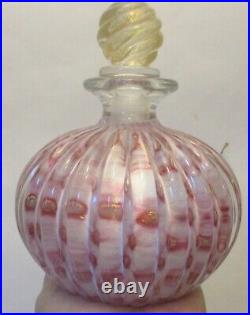 Vtg MURANO ITALY ART GLASS PERFUME BOTTLE Vanity Pink Swirl Gold Flecks