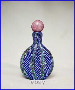 Vtg. Murano Ferro & Lazzarini Glass Perfume Bottle Blue Latticino Millefiore
