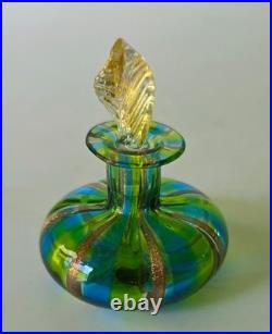 Vtg Murano Glass Perfume Bottle Blue & Green Gold Aventurine Stripe Italy