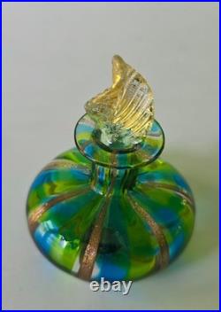Vtg Murano Glass Perfume Bottle Blue & Green Gold Aventurine Stripe Italy
