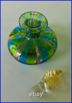 Vtg Murano Glass Perfume Bottle Blue & Green Gold Aventurine Stripe Italy