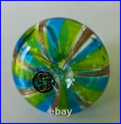 Vtg Murano Glass Perfume Bottle Blue & Green Gold Aventurine Stripe Italy