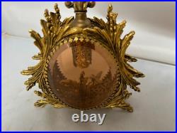 Vtg Ormolu Perfume Bottle&Jewelry Box Beveled Amber Glass Filigree French Rococo