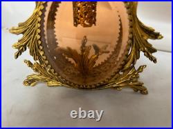 Vtg Ormolu Perfume Bottle&Jewelry Box Beveled Amber Glass Filigree French Rococo