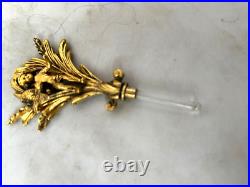 Vtg Ormolu Perfume Bottle&Jewelry Box Beveled Amber Glass Filigree French Rococo