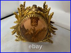 Vtg Ormolu Perfume Bottle&Jewelry Box Beveled Amber Glass Filigree French Rococo