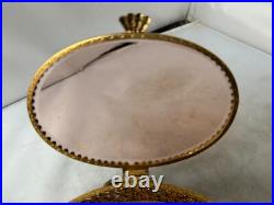 Vtg Ormolu Perfume Bottle&Jewelry Box Beveled Amber Glass Filigree French Rococo