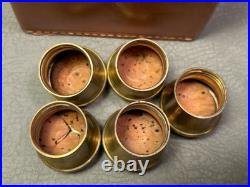 Vtg. Perfume Scent 5 Custom Shaped Hand Painted Bottles in Unique Leather Case