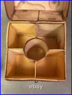 Vtg. Perfume Scent 5 Custom Shaped Hand Painted Bottles in Unique Leather Case