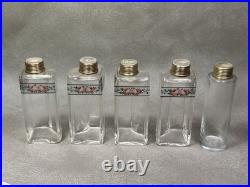 Vtg. Perfume Scent 5 Custom Shaped Hand Painted Bottles in Unique Leather Case