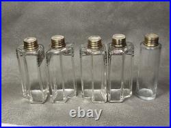 Vtg. Perfume Scent 5 Custom Shaped Hand Painted Bottles in Unique Leather Case