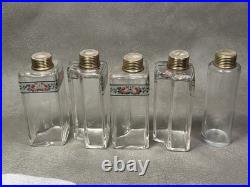 Vtg. Perfume Scent 5 Custom Shaped Hand Painted Bottles in Unique Leather Case