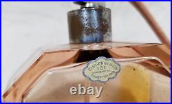 Vtg Pink Art Deco Perfume Bottle & Stopper Sudetenland, Czech Republic Rare Vhtf