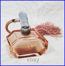 Vtg Pink Art Deco Perfume Bottle & Stopper Sudetenland, Czech Republic Rare Vhtf