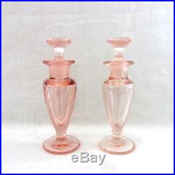Vtg Pink Vanity Dresser Set Depression Glass Powder Jar 2 Perfume Bottles & Tray