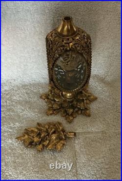 Vtg Rare STYLE BUILT 4 Panels Beveled Glass Gold Filigree Ormolu Perfume Bottle