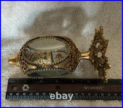 Vtg Rare STYLE BUILT 4 Panels Beveled Glass Gold Filigree Ormolu Perfume Bottle
