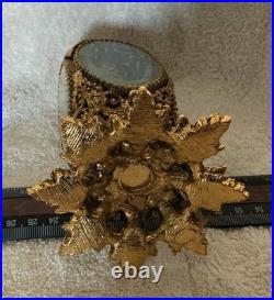 Vtg Rare STYLE BUILT 4 Panels Beveled Glass Gold Filigree Ormolu Perfume Bottle