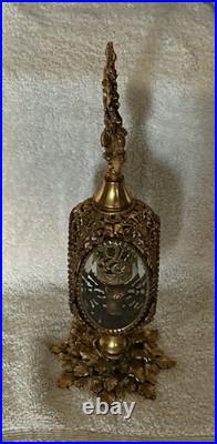 Vtg Rare STYLE BUILT 4 Panels Beveled Glass Gold Filigree Ormolu Perfume Bottle