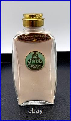Vtg Roger Gallet Paris Pefume LE JADE Talcum Powder RARE Large Glass Bottle